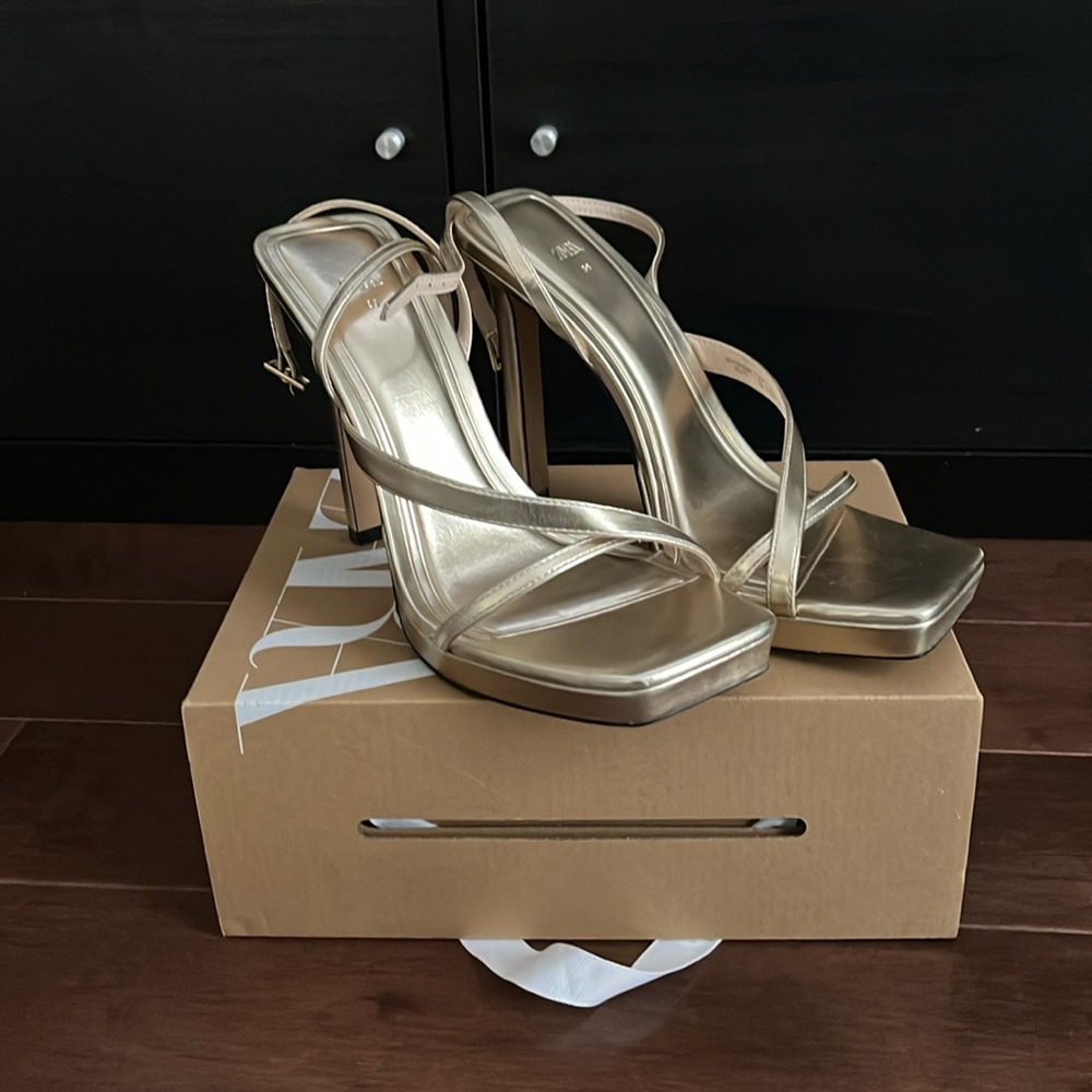 ZARA Gold Strappy Heels